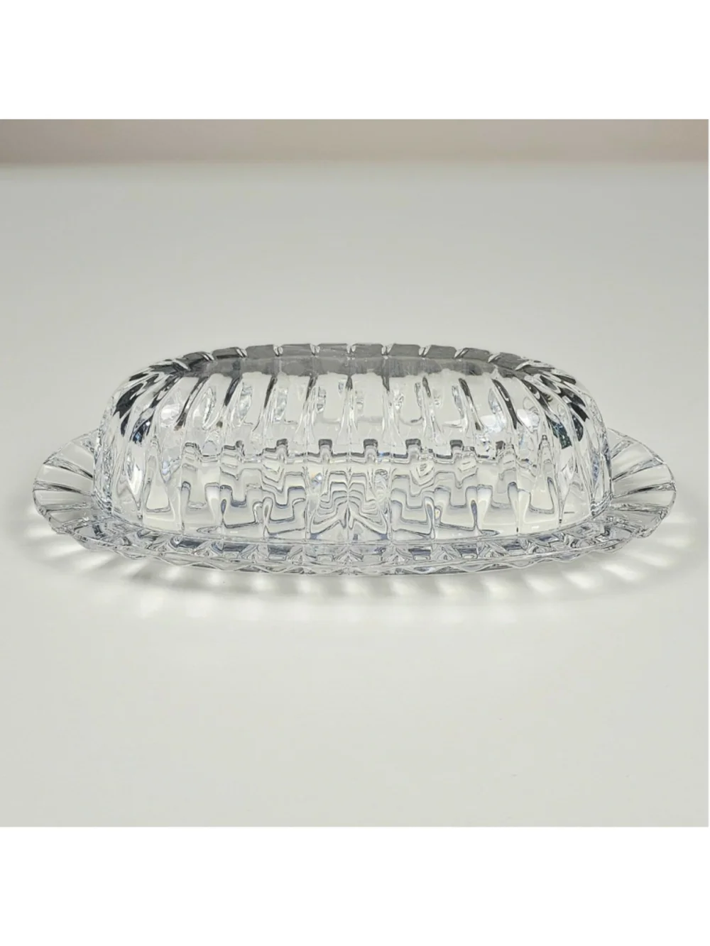 Vintage Mikasa Park Lane Lead Crystal Covered Butter Dish Lid 1/4 Lb Tray 1980s